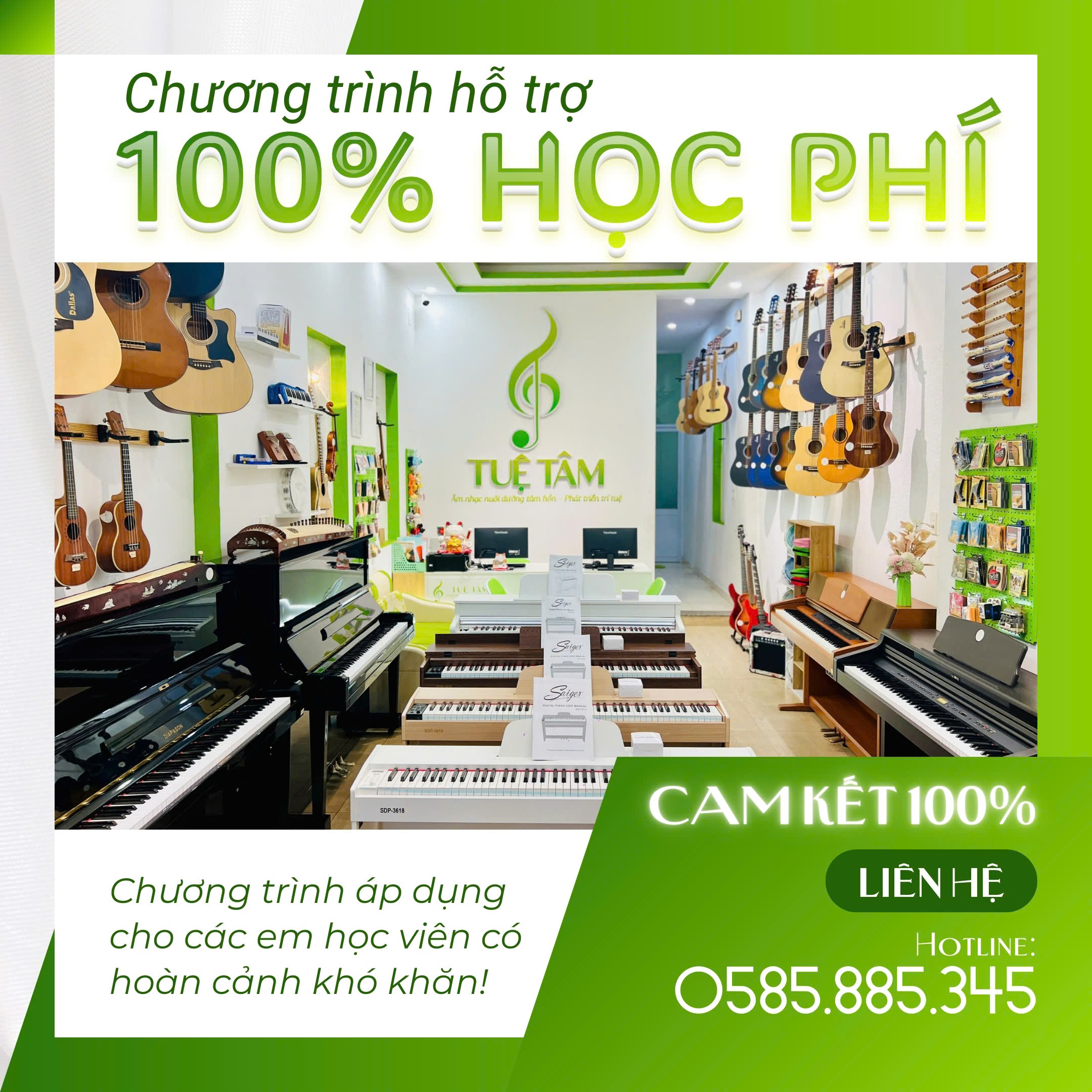 Hỗ trợ 100% học phí học nhạc tại Tuệ Tâm